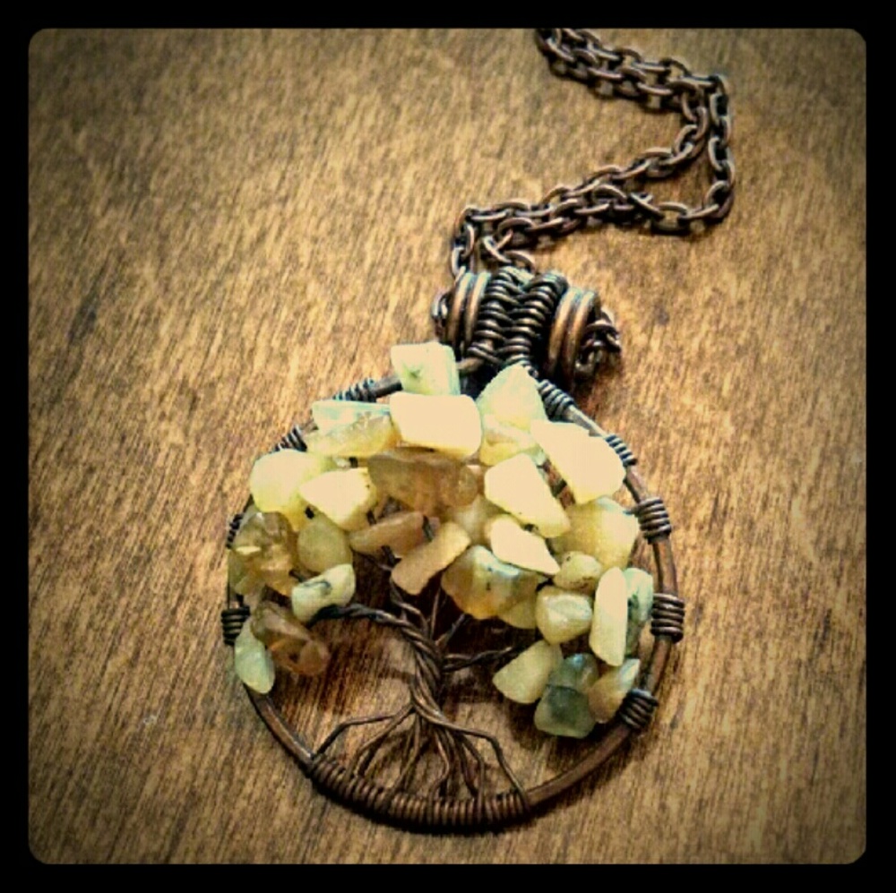 Handmade wire wrapped tree of Life boho hippie necklace NWOT